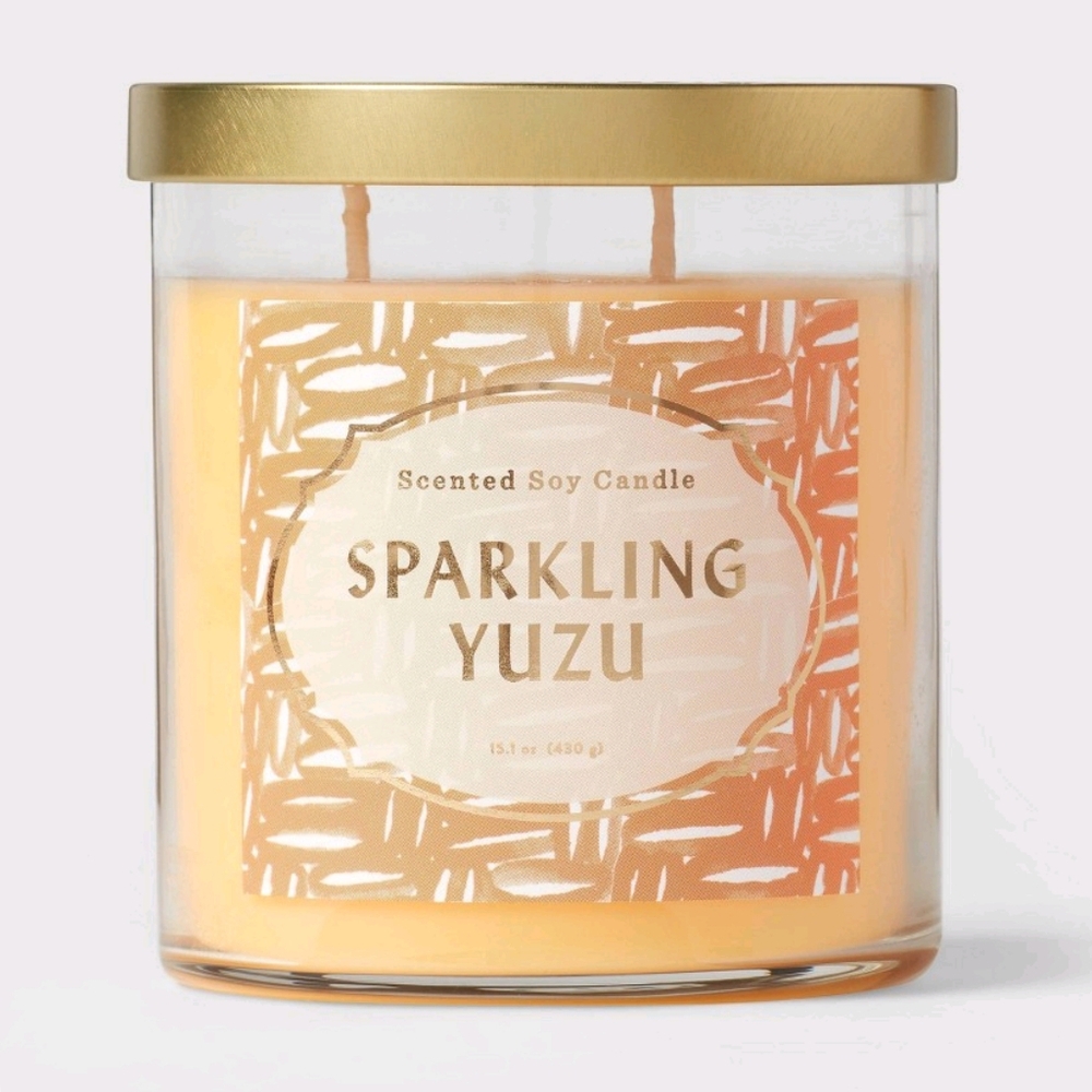Opalhouse NWT Sparkling Yuzu 2-Wick Glass Jar Candle with Lid 15oz